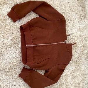 brown cropped zip up